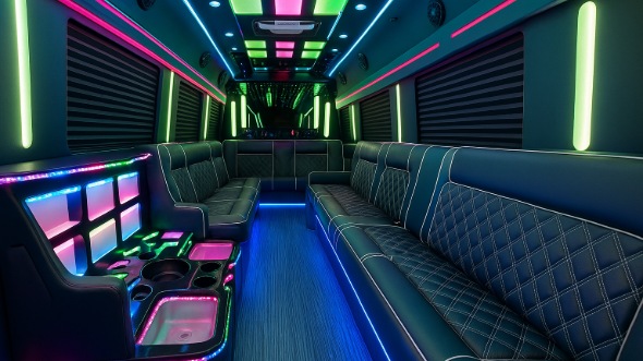 Interior of Charter Bus Company Sandy's 50 Passenger Party Bus in Sandy